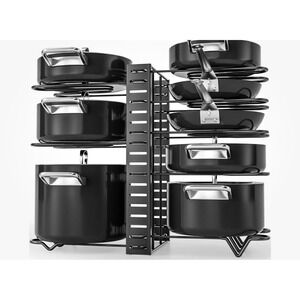 Pots and Pans Organizer for Cabinet 8 Tier Pot‎ Rack with 3 DIY Methods (Black)